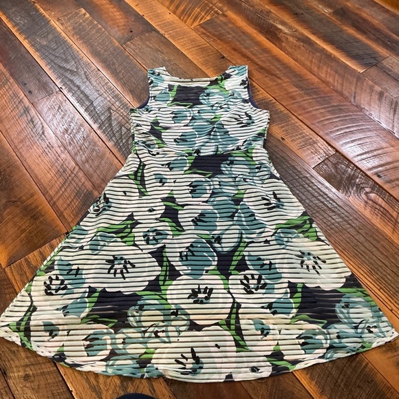 Lesley Evers Navy Blue Floral Stripe Sleeveless A-Line Dress Sz:Large USA Made - Picture 4 of 5